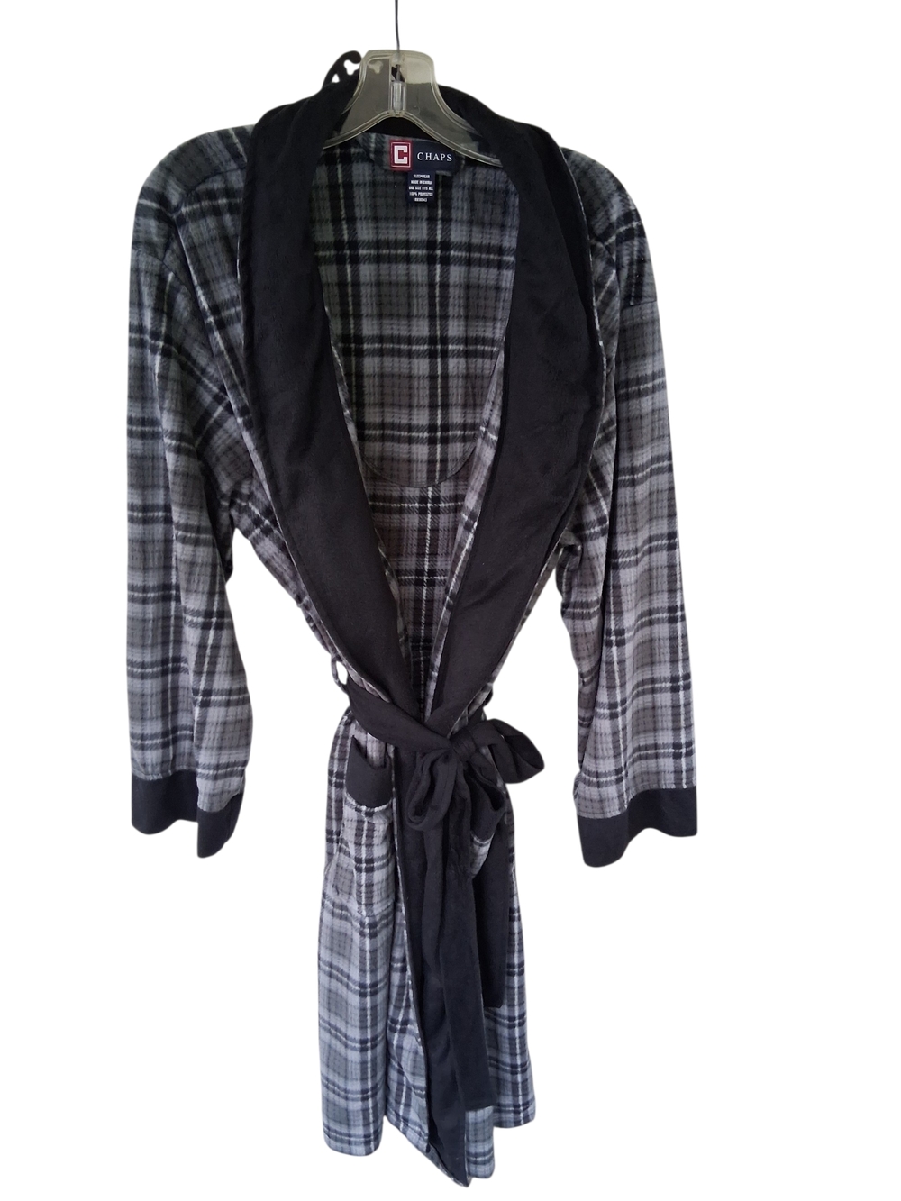Vintage Chaps Plaid Shawl Collar Robe in Black & Gray